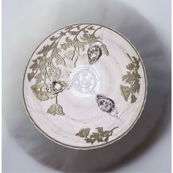 Vintage Silver City Glass Footed Dish With Floral Silver Overlay - Picture 4 of 4